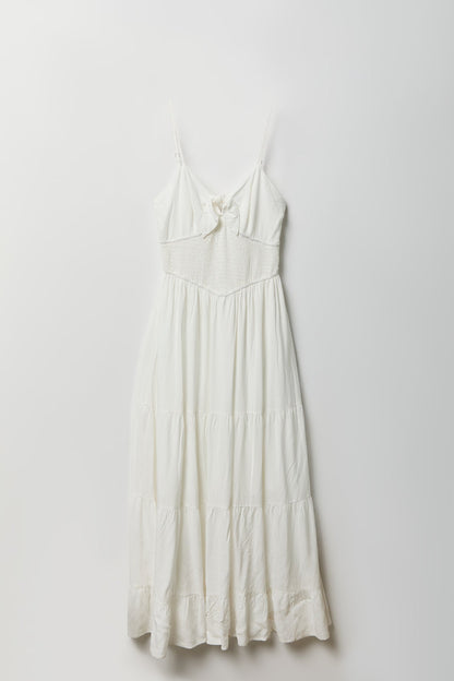 Bow Cinched Waist Tiered Maxi Dress
