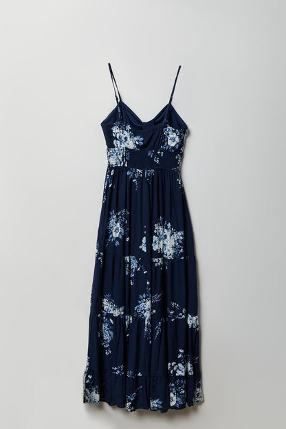 Bow Cinched Waist Tiered Maxi Dress