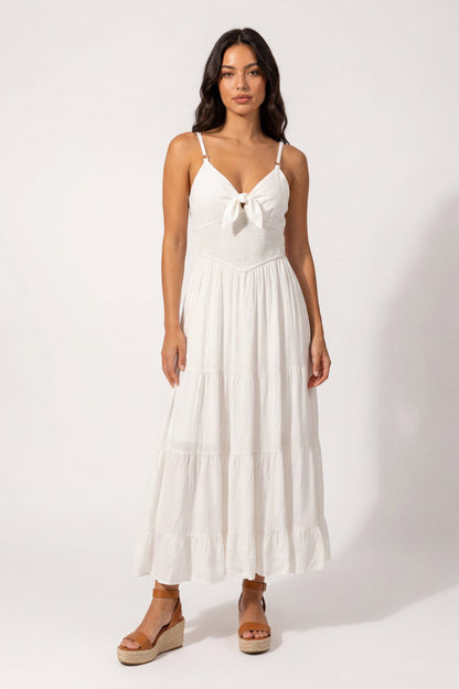 Bow Cinched Waist Tiered Maxi Dress