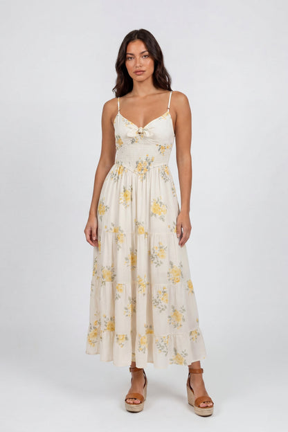 Bow Cinched Waist Tiered Maxi Dress