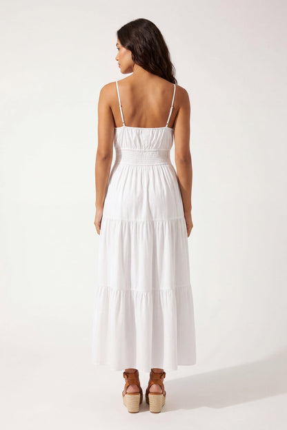 Bow Cinched Waist Tiered Maxi Dress