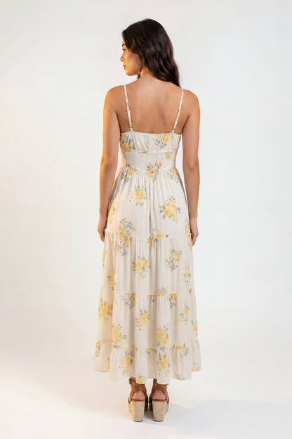 Bow Cinched Waist Tiered Maxi Dress