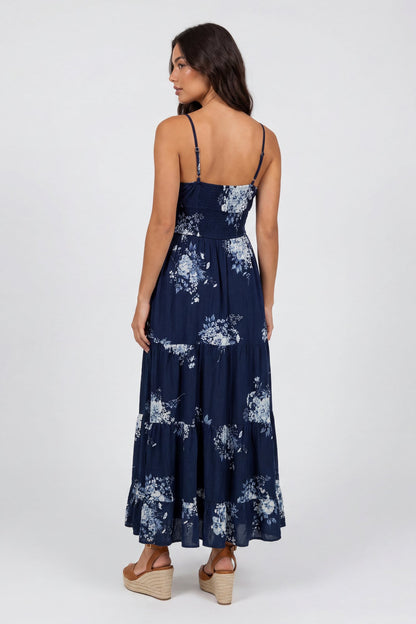 Bow Cinched Waist Tiered Maxi Dress