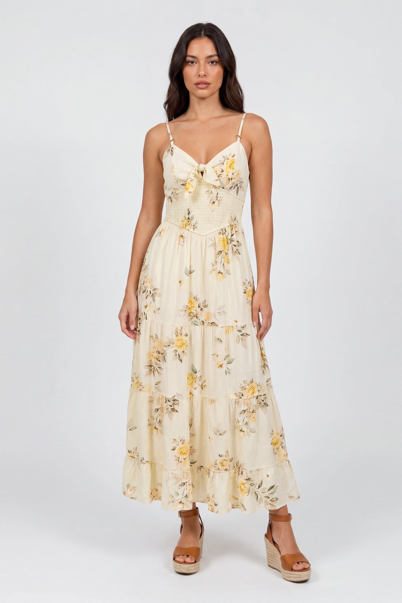 Bow Cinched Waist Tiered Maxi Dress