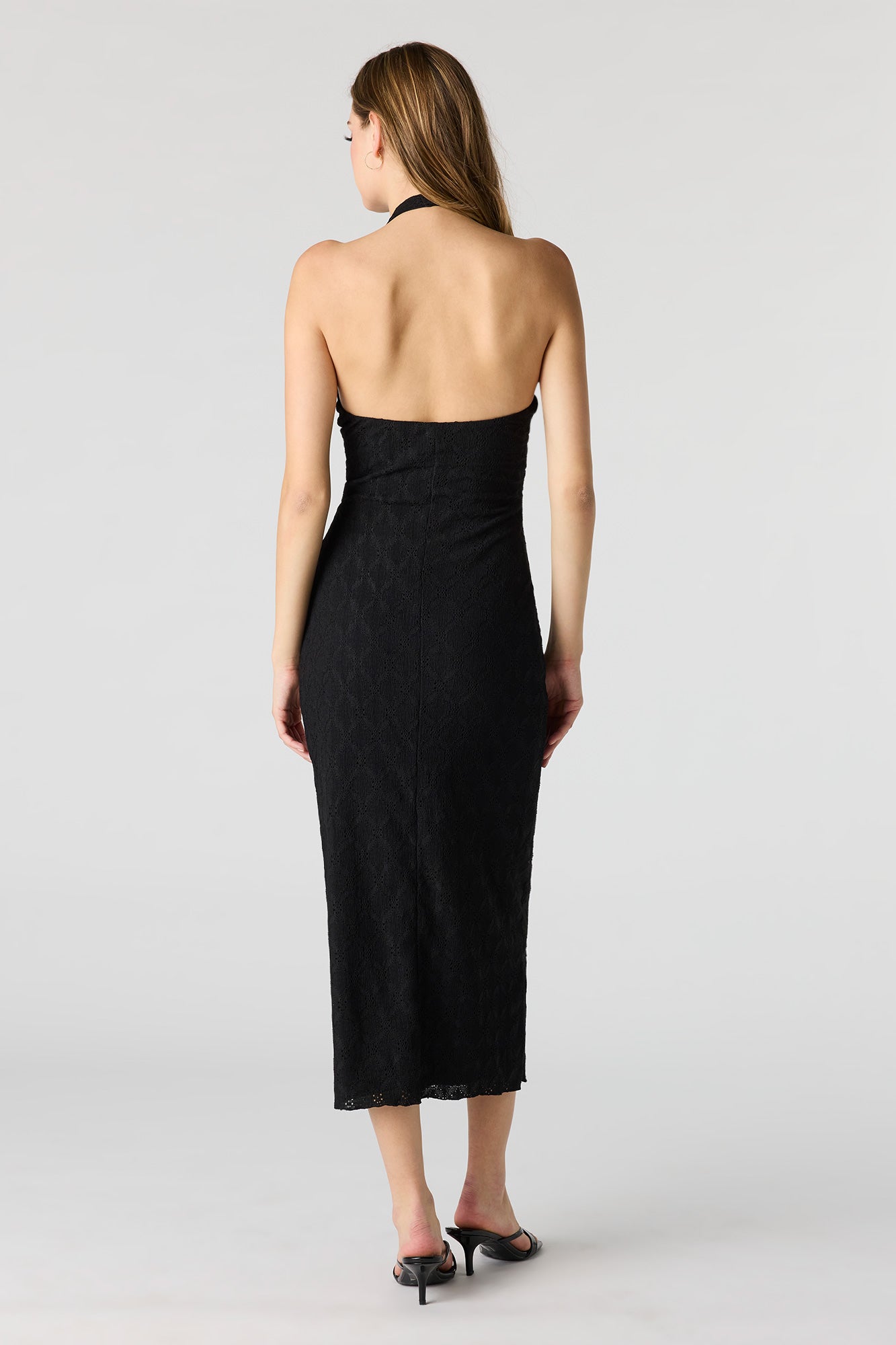Braless Textured Halter Midi Dress