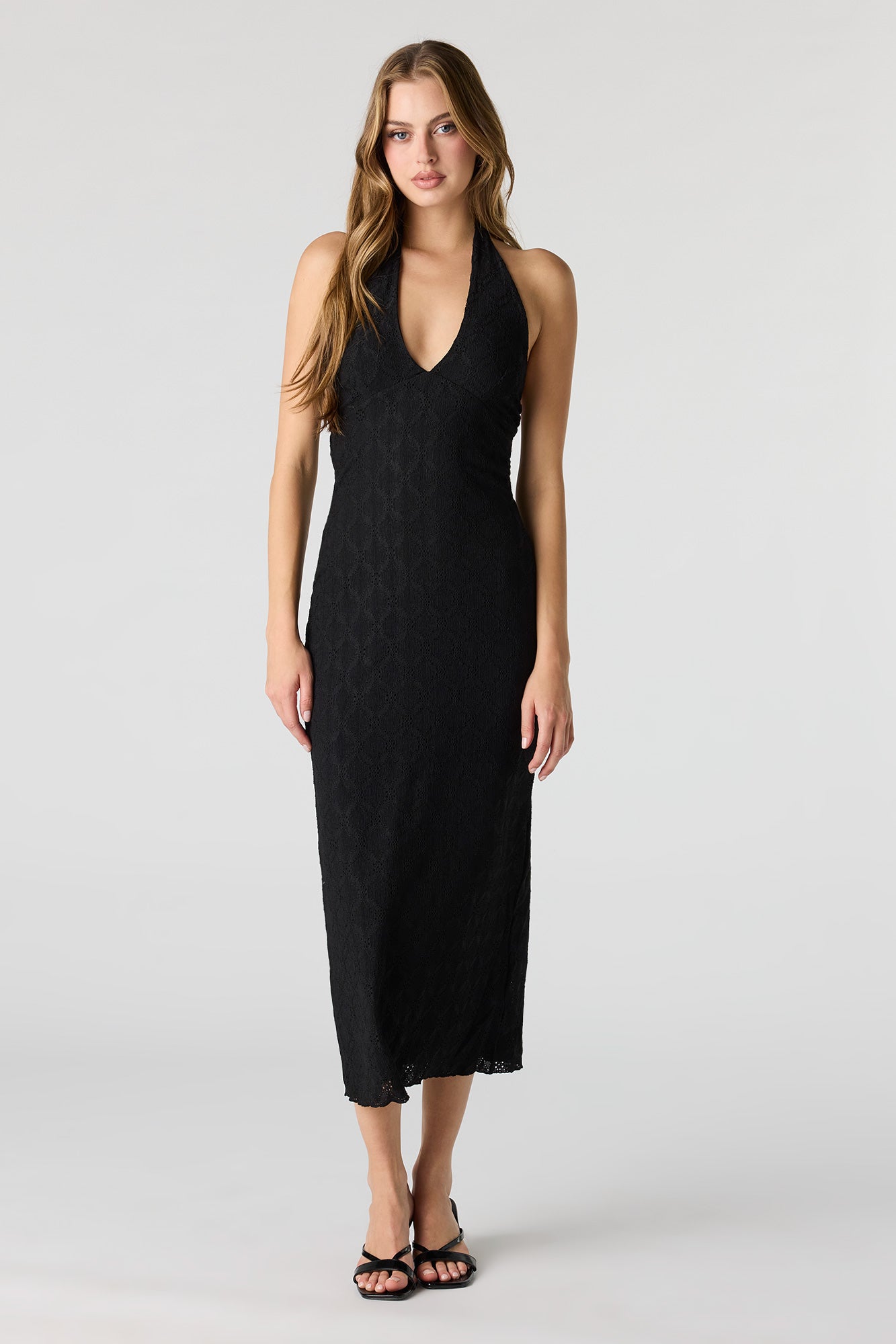 Braless Textured Halter Midi Dress