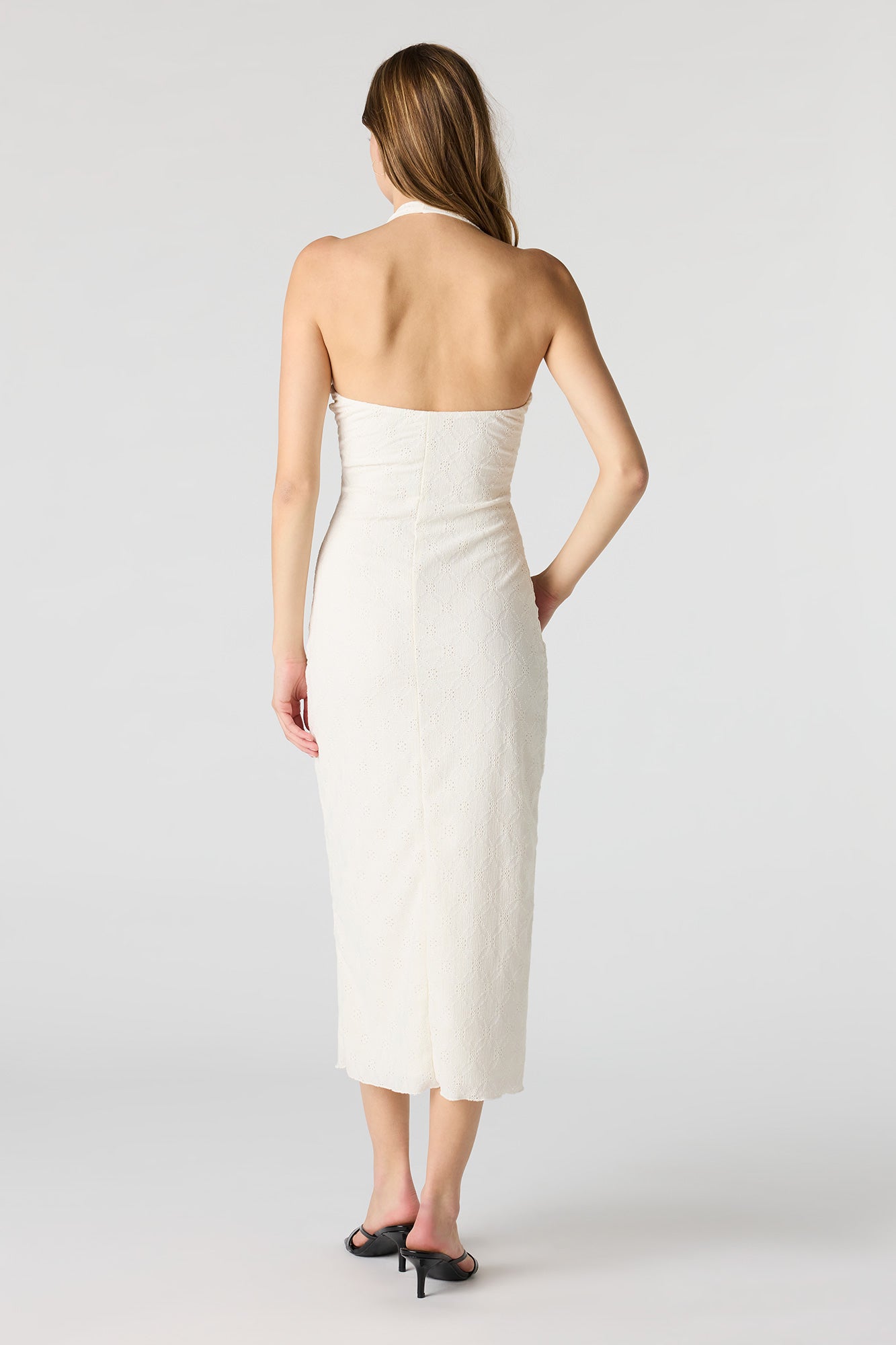 Braless Textured Halter Midi Dress