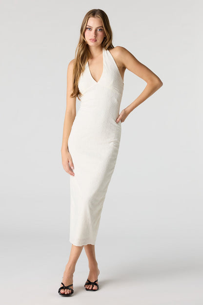 Braless Textured Halter Midi Dress