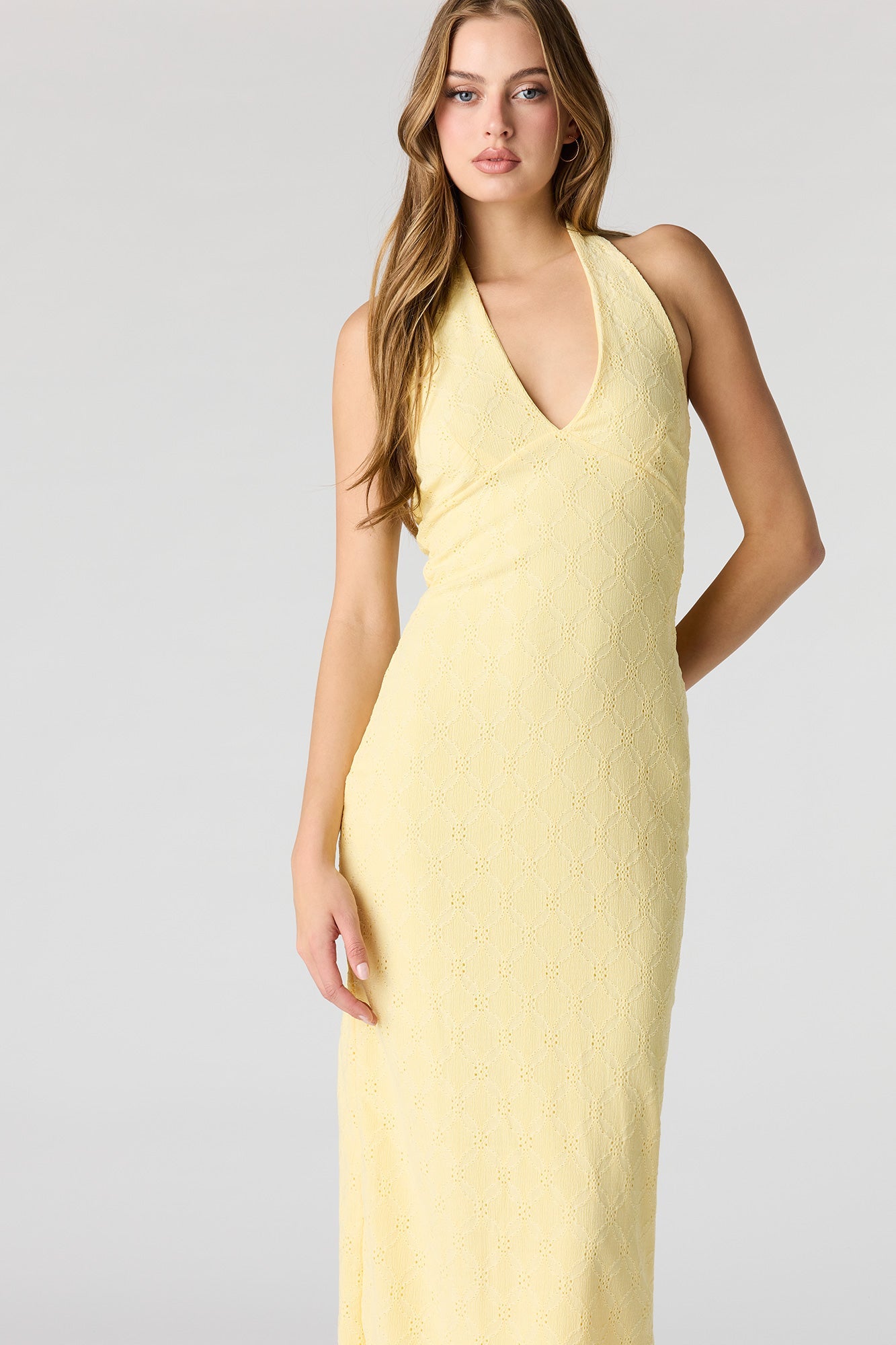 Braless Textured Halter Midi Dress