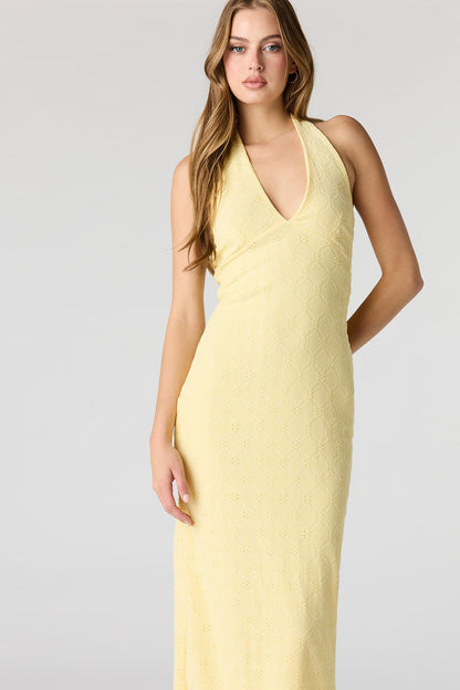 Braless Textured Halter Midi Dress
