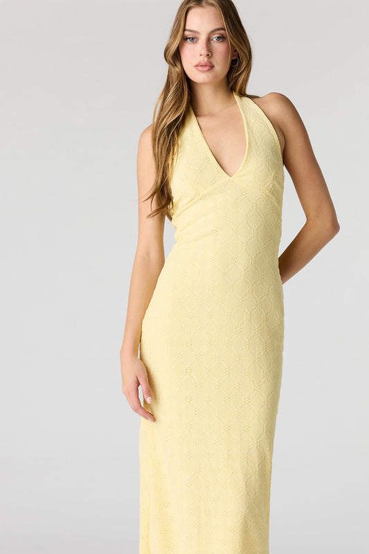 Braless Textured Halter Midi Dress