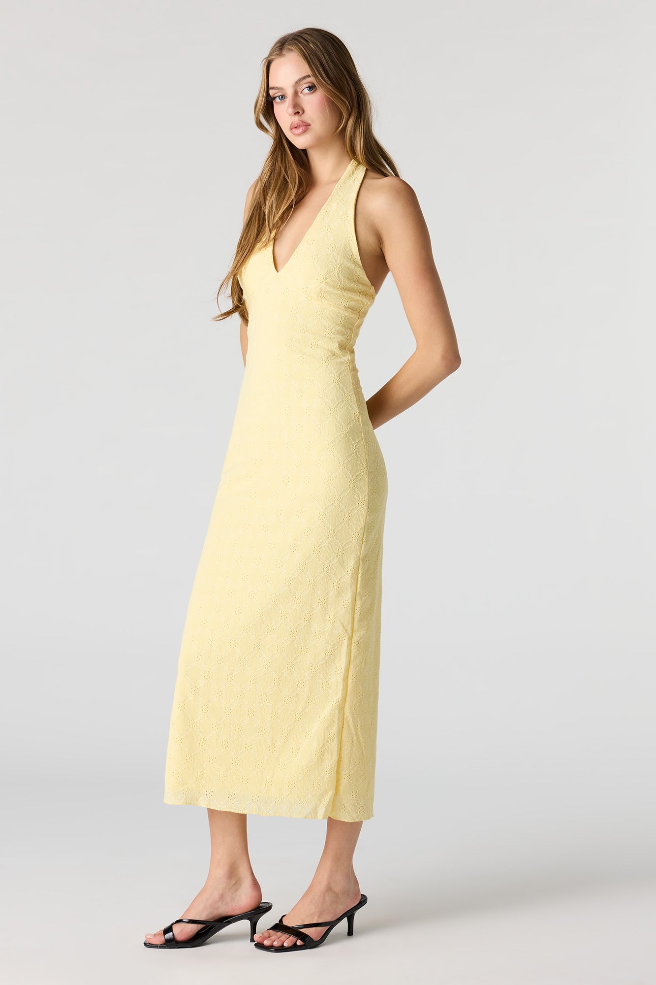 Braless Textured Halter Midi Dress