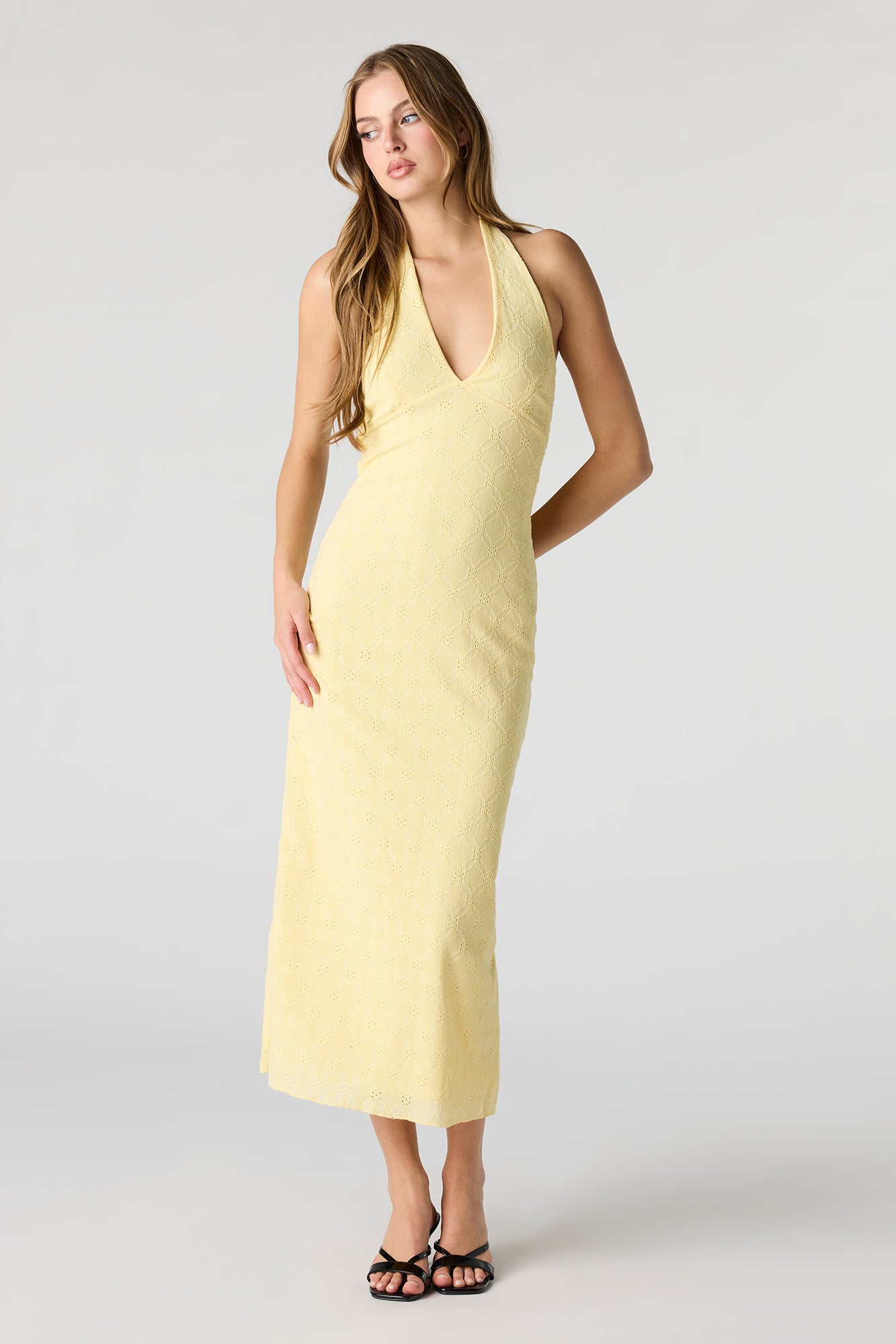 Braless Textured Halter Midi Dress