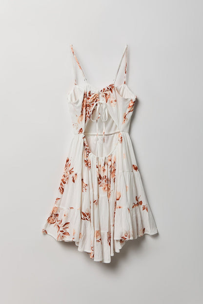 Braless Tie Back Tiered Mini Dress
