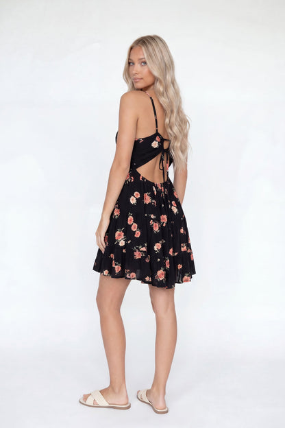 Braless Tie Back Tiered Mini Dress