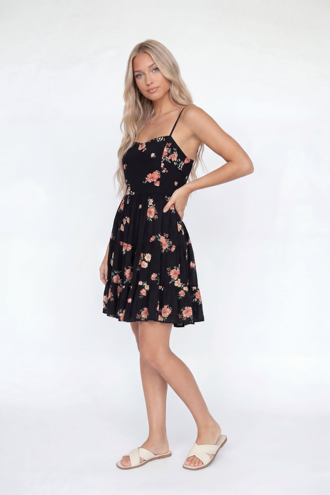 Braless Tie Back Tiered Mini Dress