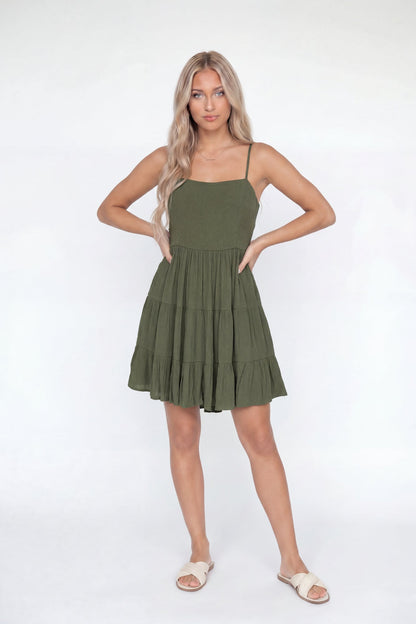 Braless Tie Back Tiered Mini Dress