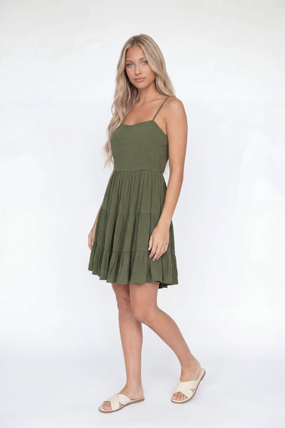 Braless Tie Back Tiered Mini Dress
