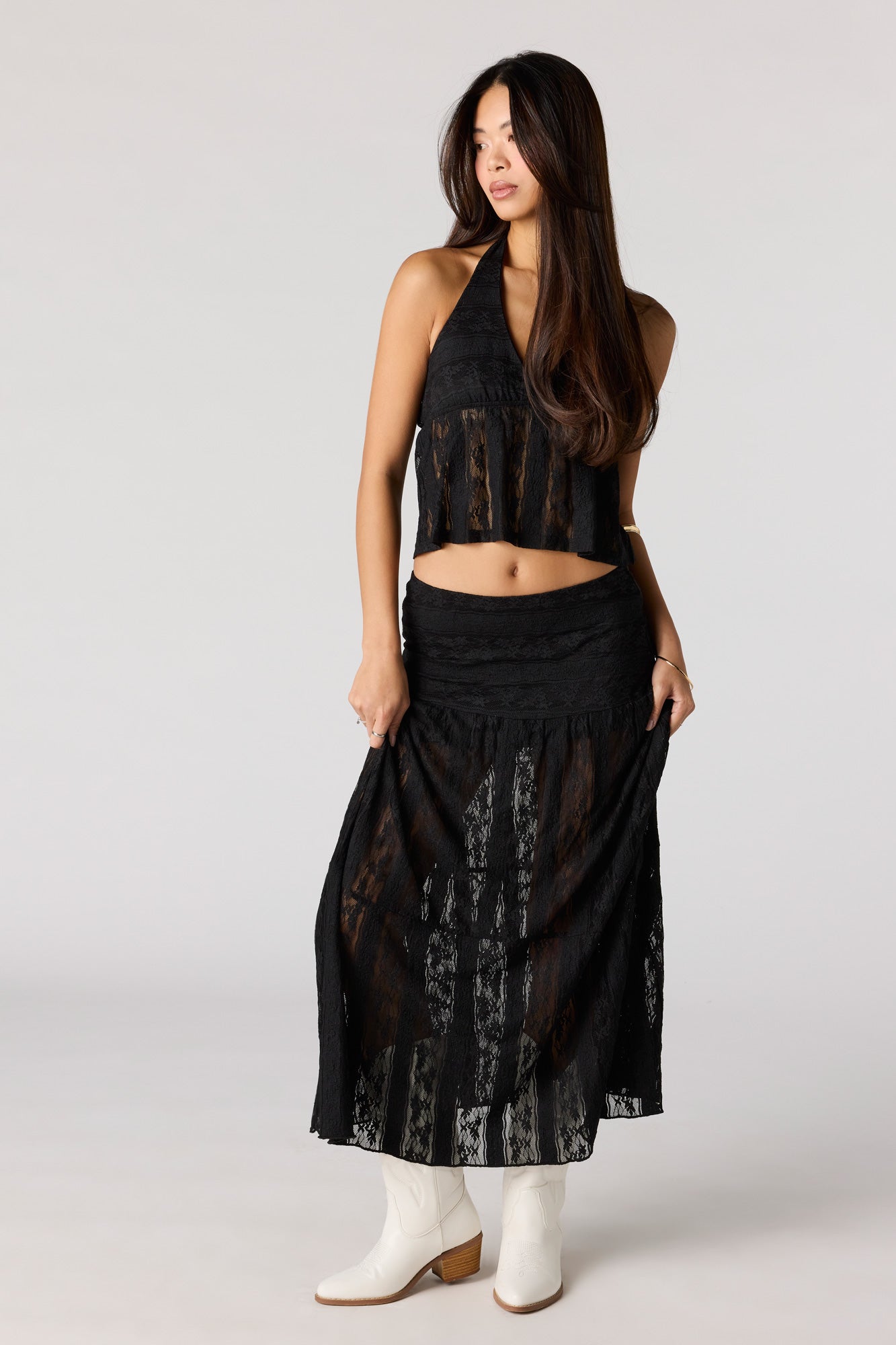 Floral Lace Babydoll Halter Top
