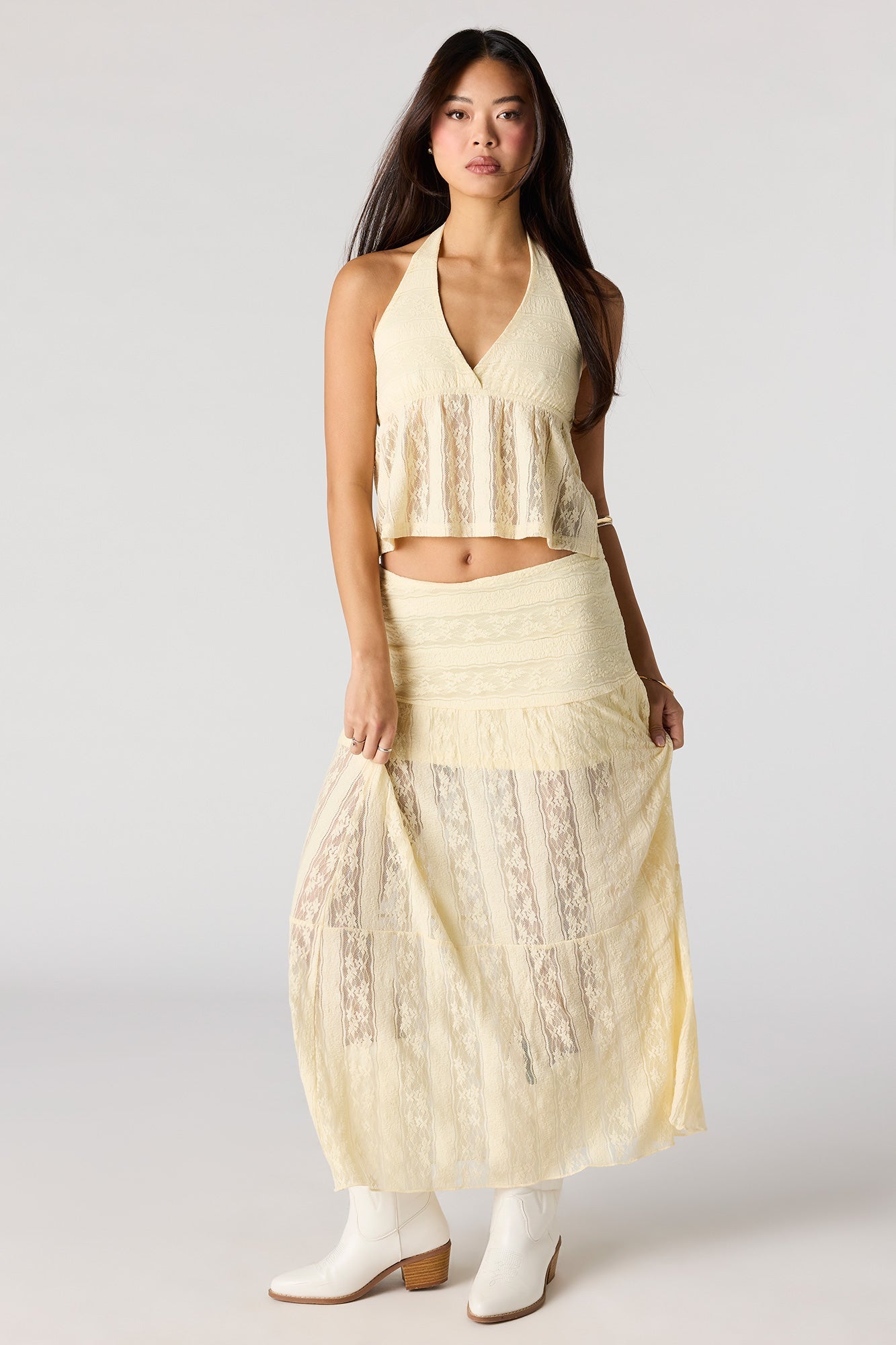 Floral Lace Babydoll Halter Top
