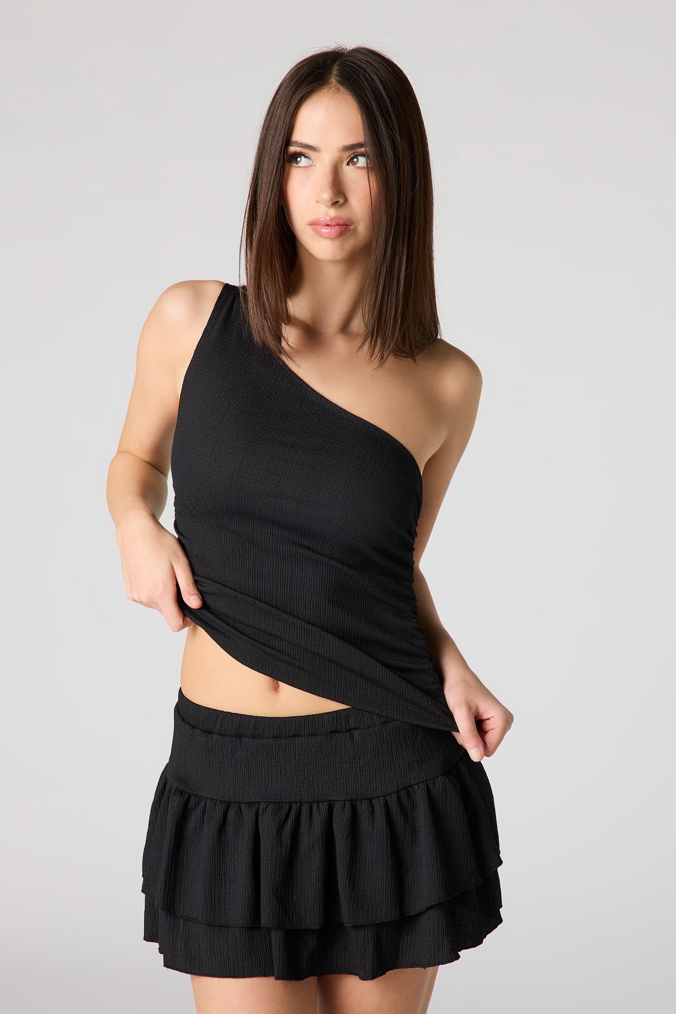 Textured One Shoulder Top