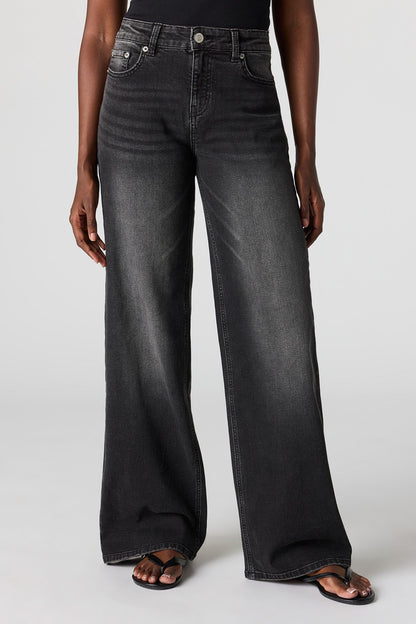 Paris Stretch High Rise Wide Leg Washed Black Jean