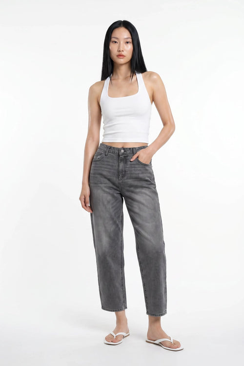 Stretch High Rise Barrel Grey Jean