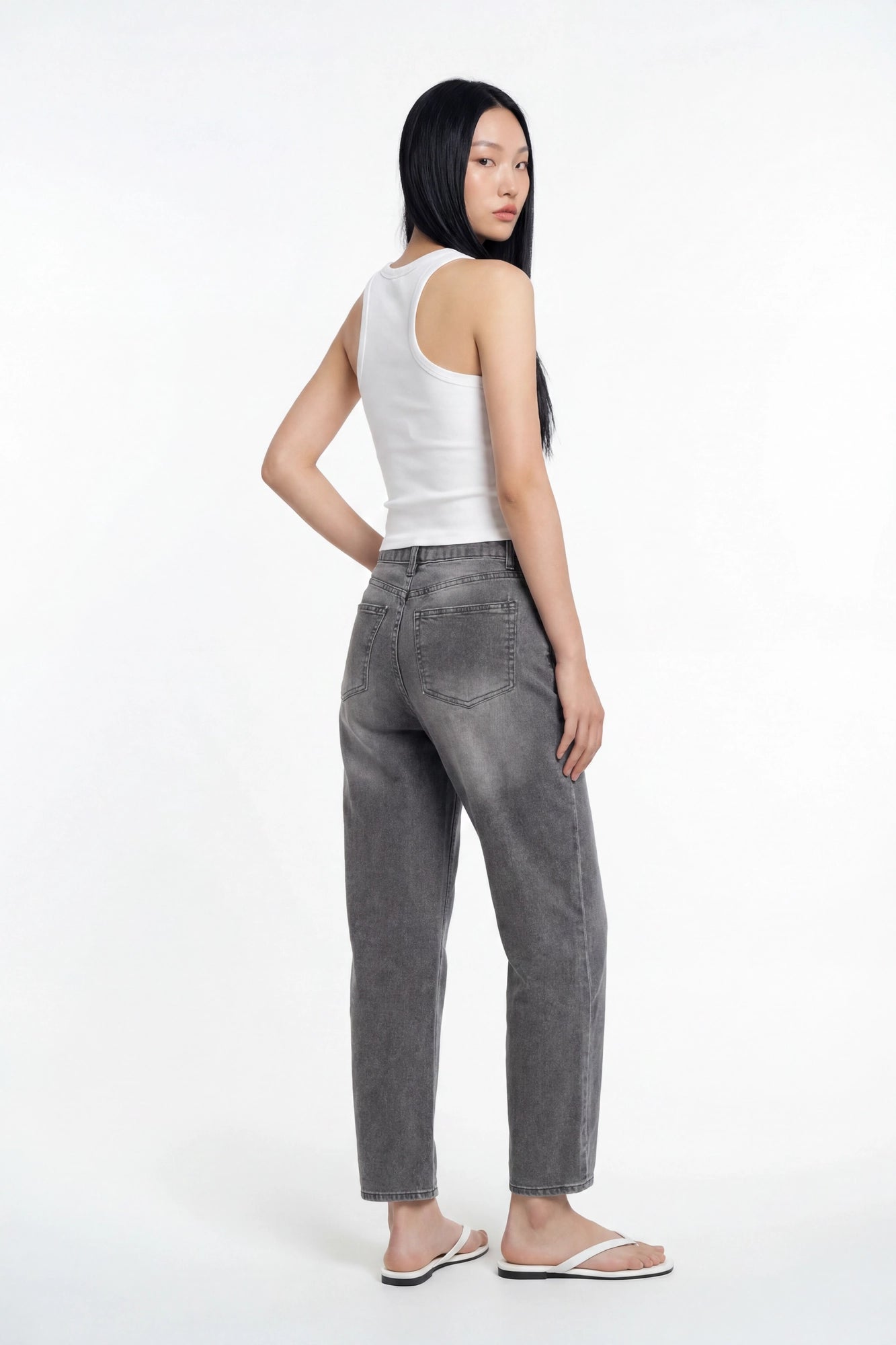 Stretch High Rise Barrel Grey Jean