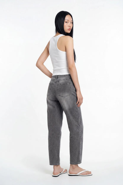Stretch High Rise Barrel Grey Jean