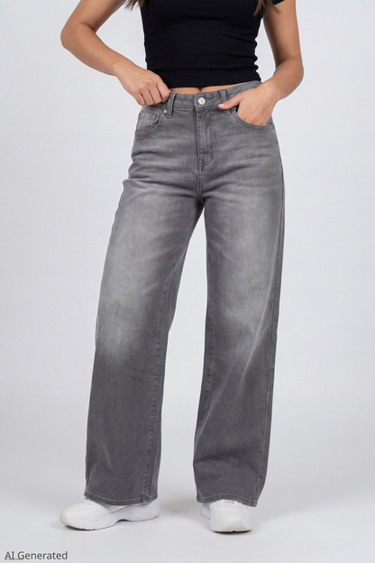 Soho Stretch Mid Rise Super Baggy Grey Jean