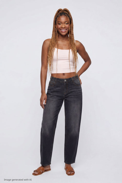 Low Rise Barrel Washed Black Jean