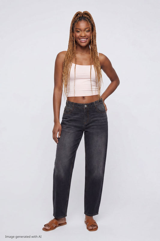 Low Rise Barrel Washed Black Jean