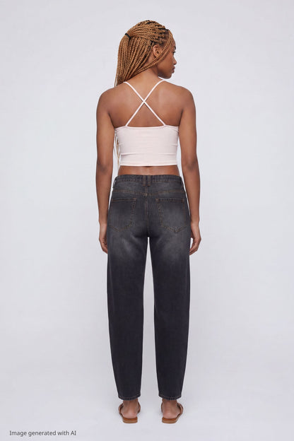 Low Rise Barrel Washed Black Jean