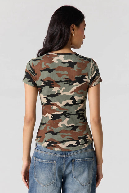 Ribbed Curved Hem T-Shirt