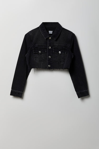 Cropped Ripped Denim Jacket