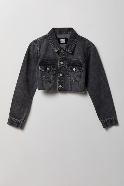 Cropped Ripped Denim Jacket