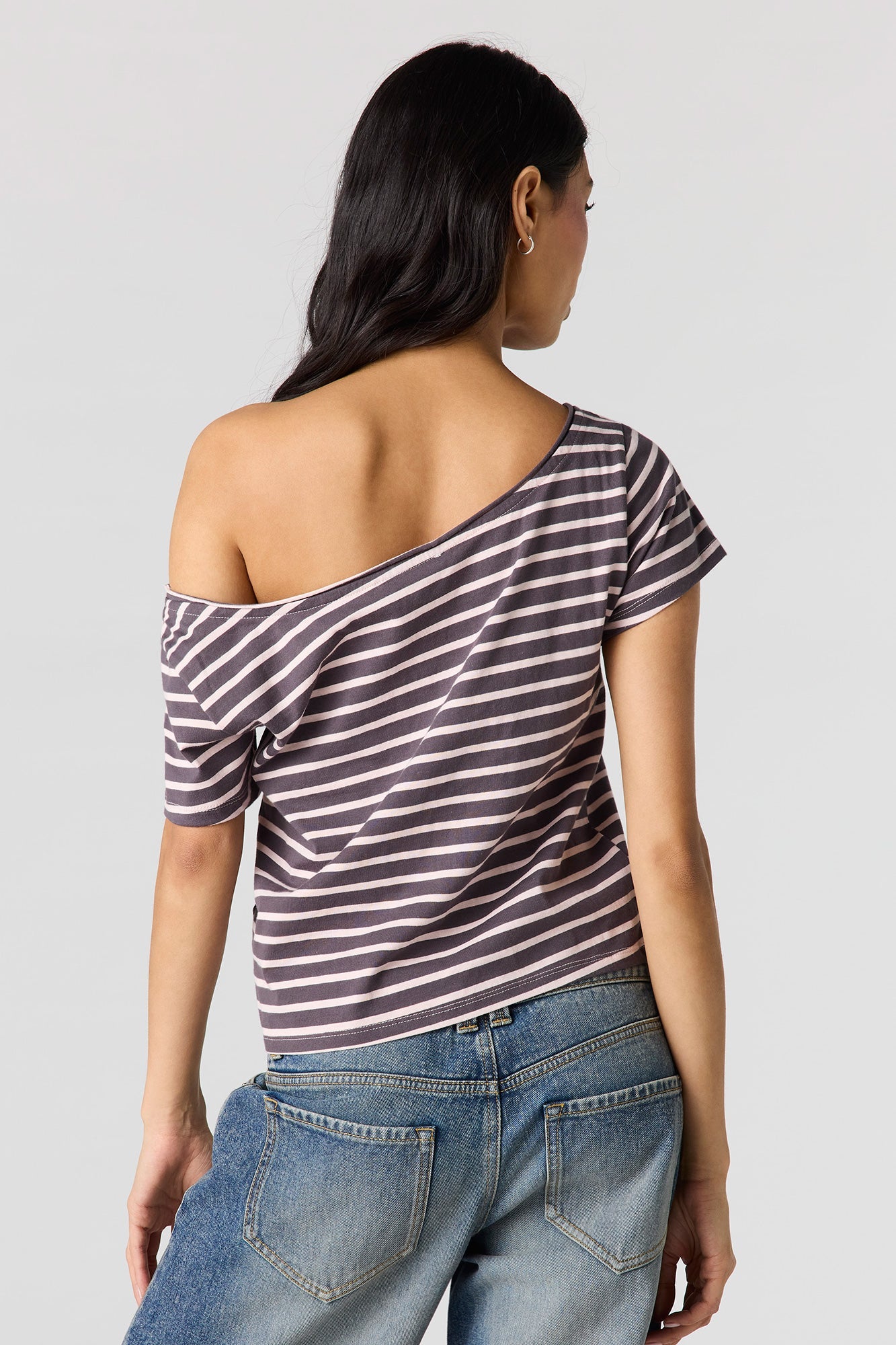 Striped Off Shoulder Boxy T-Shirt