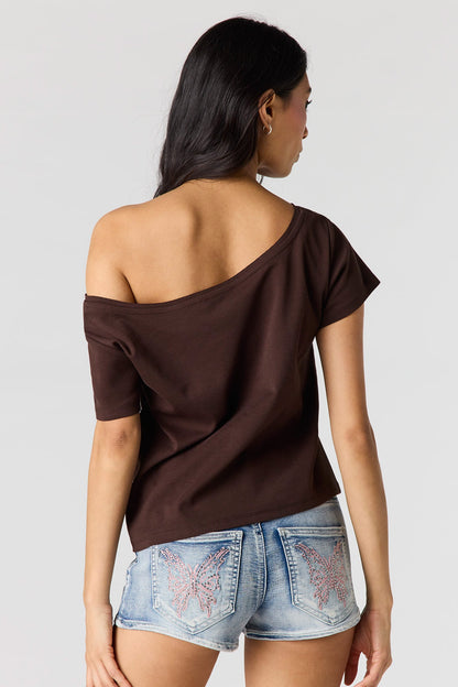 Striped Off Shoulder Boxy T-Shirt