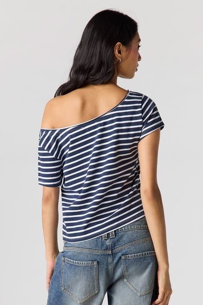 Striped Off Shoulder Boxy T-Shirt