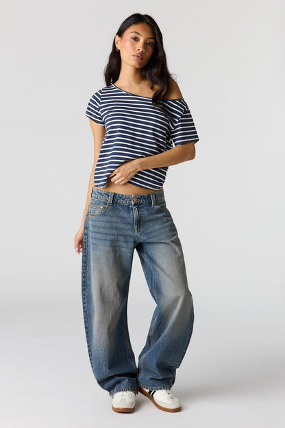 Striped Off Shoulder Boxy T-Shirt