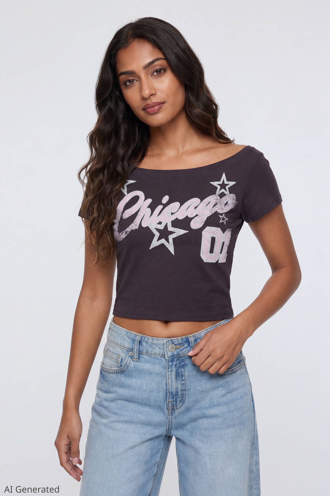 Off Shoulder Graphic T-Shirt