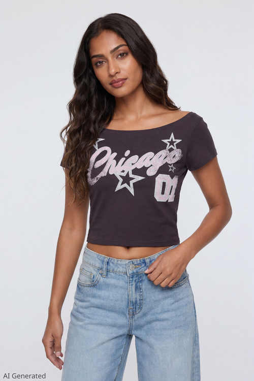 Off Shoulder Graphic T-Shirt