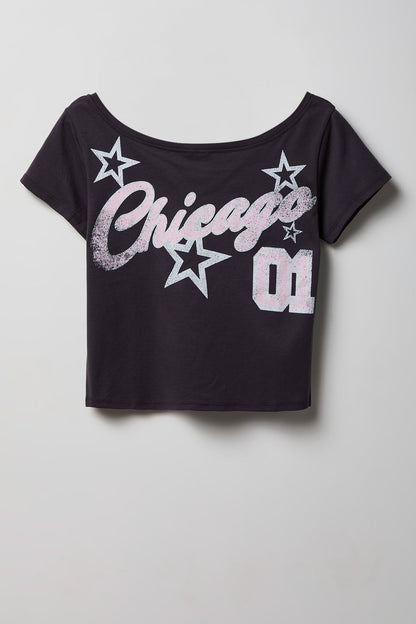 Off Shoulder Graphic T-Shirt