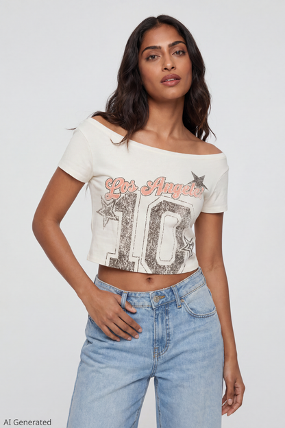 Off Shoulder Graphic T-Shirt