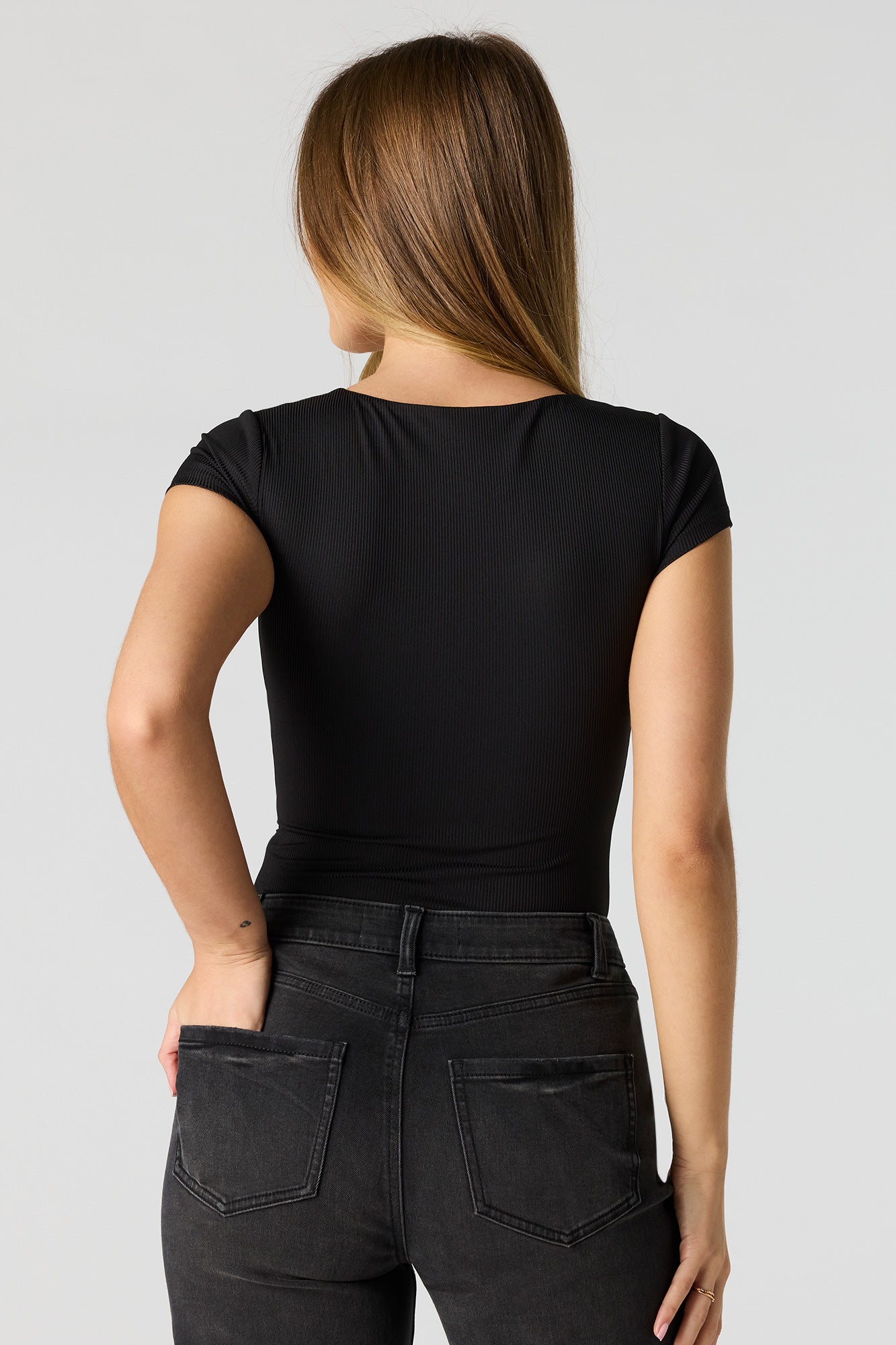 Contour Ribbed Square Neck Short Sleeve Bodysuit