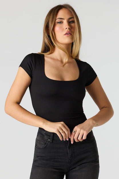Contour Ribbed Square Neck Short Sleeve Bodysuit