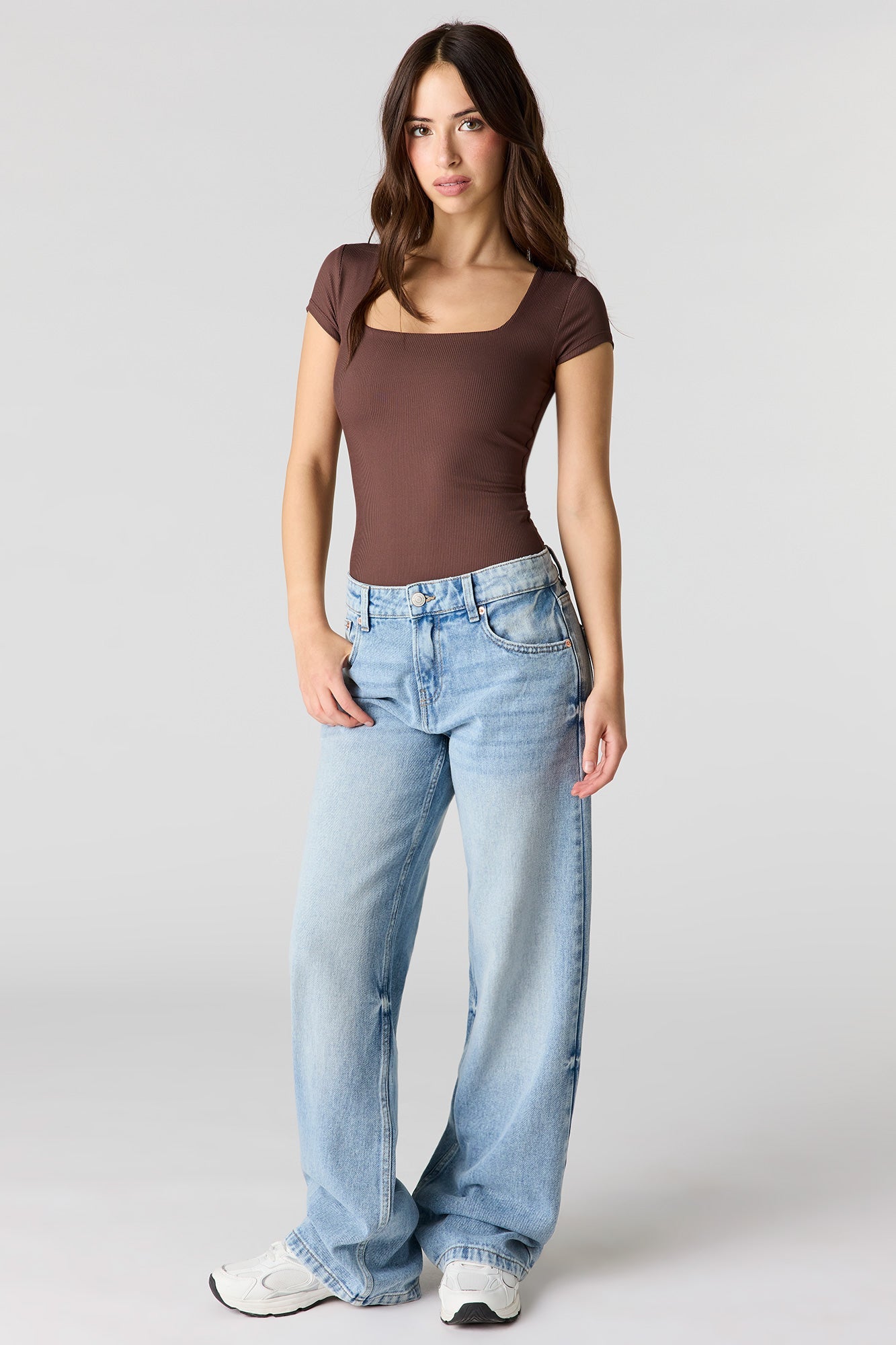 Contour Ribbed Square Neck Short Sleeve Bodysuit
