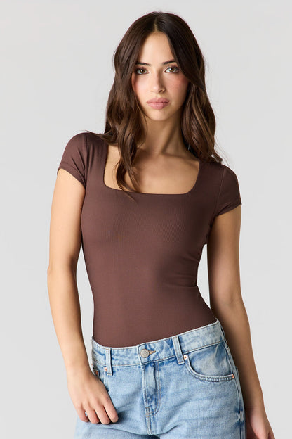Contour Ribbed Square Neck Short Sleeve Bodysuit