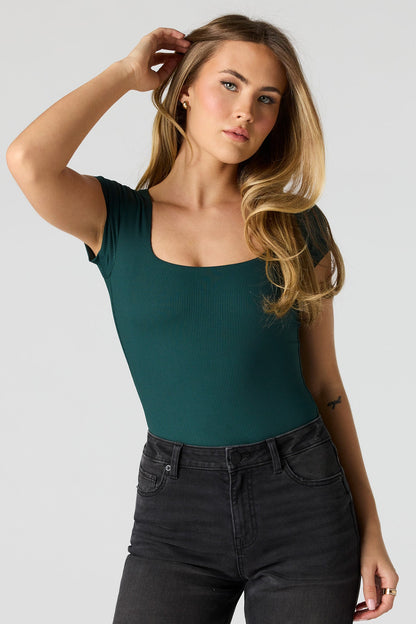 Contour Ribbed Square Neck Short Sleeve Bodysuit