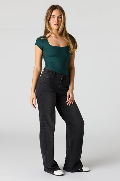 Contour Ribbed Square Neck Short Sleeve Bodysuit
